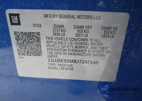 2018 Chevrolet Cruze Lt Auto from USA, damaged, VIN 1G1BE5SM8J7247145